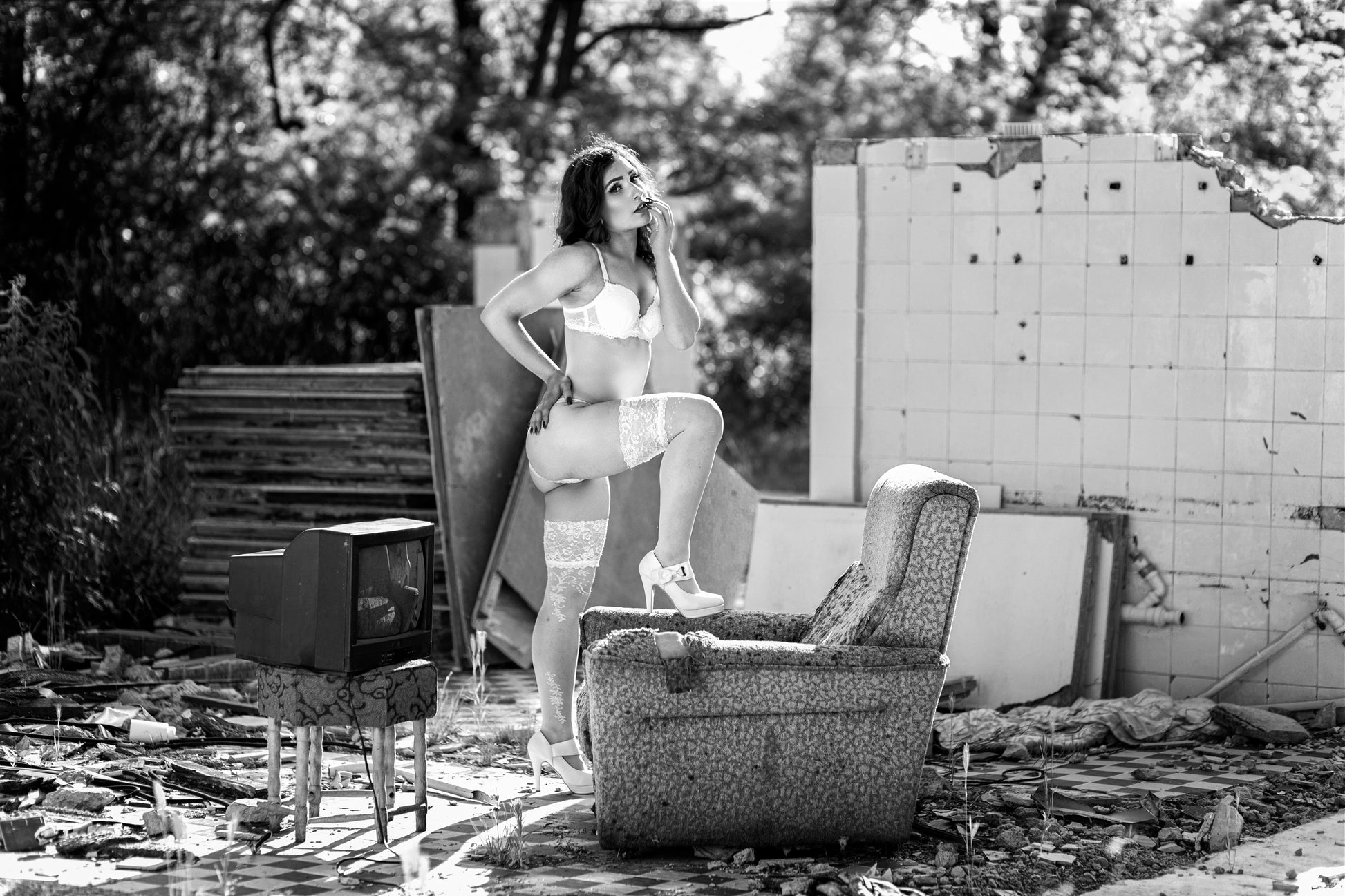 Black-and-white photo “Dining room” by Gabriel — matte print